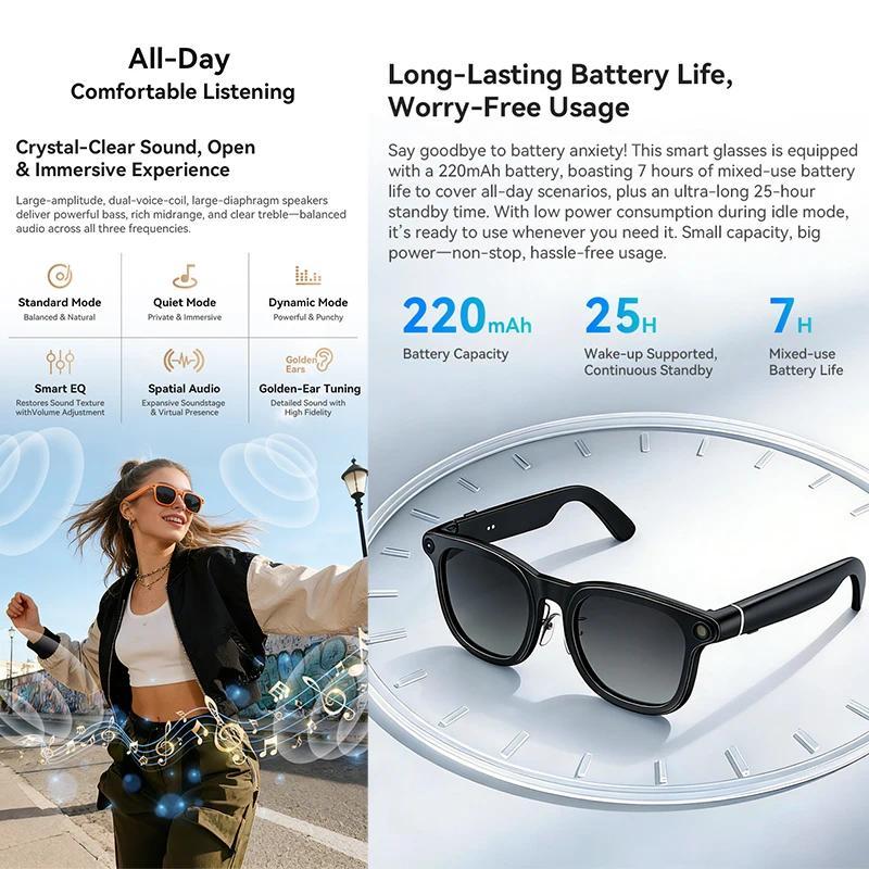 2026 Ultra AI Smart Glasses 1200P Camera ChatGPT Voice Assistant 32GB Storage Real-time Translation Bluetooth Music Sunglasses - gallery