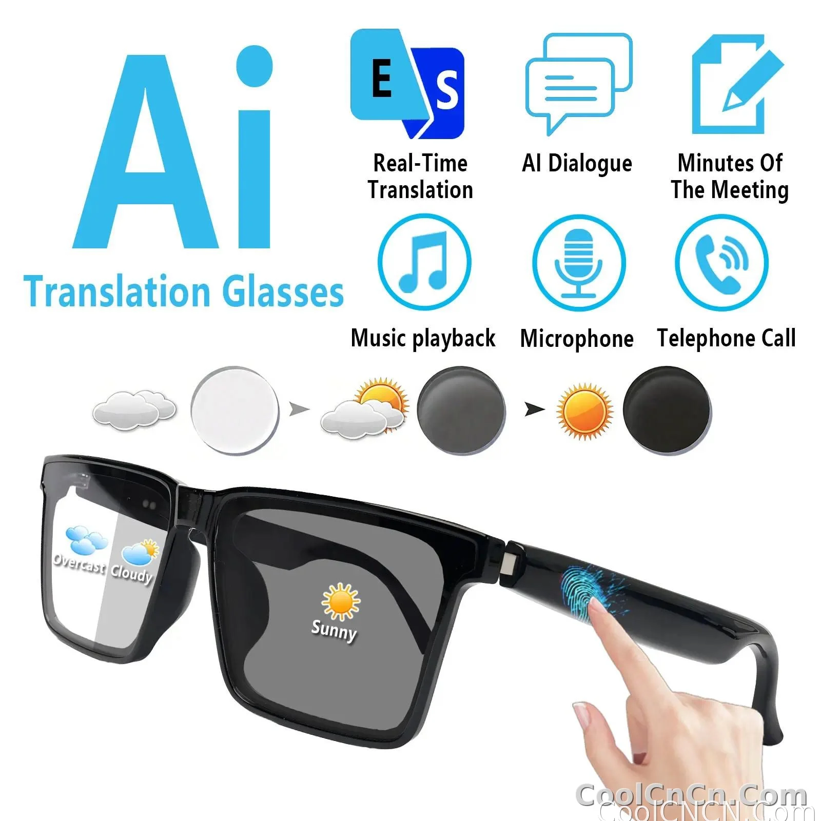 Smart Audio Glasses with Real-Time Translation Hi-Fi Music Playback Noise-Cancelling Voice Calls And Photochromic Lenses
