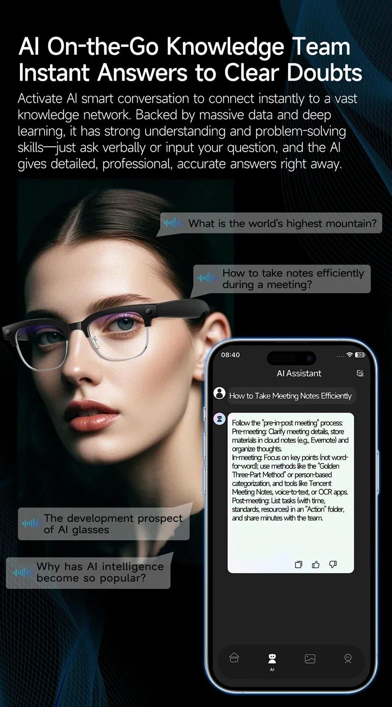 With Camera AI 4K Glasses New Upgrade 800W HD Video Recording AI Photo Recognition Translation Bluetooth Call Voice Sunglasses - gallery