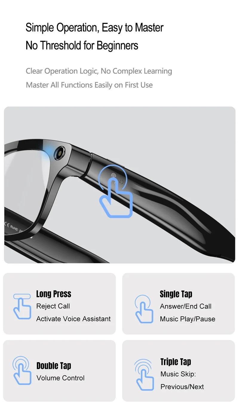 With Camera AI 4K Glasses New Upgrade 800W HD Video Recording AI Photo Recognition Translation Bluetooth Call Voice Sunglasses - gallery