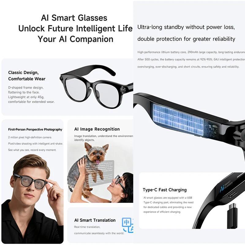 2026 New Smart Glasses Listening To Music Open Listening AI Translation AI Voice Assistant AI Image Recognition Smart Glasses - gallery