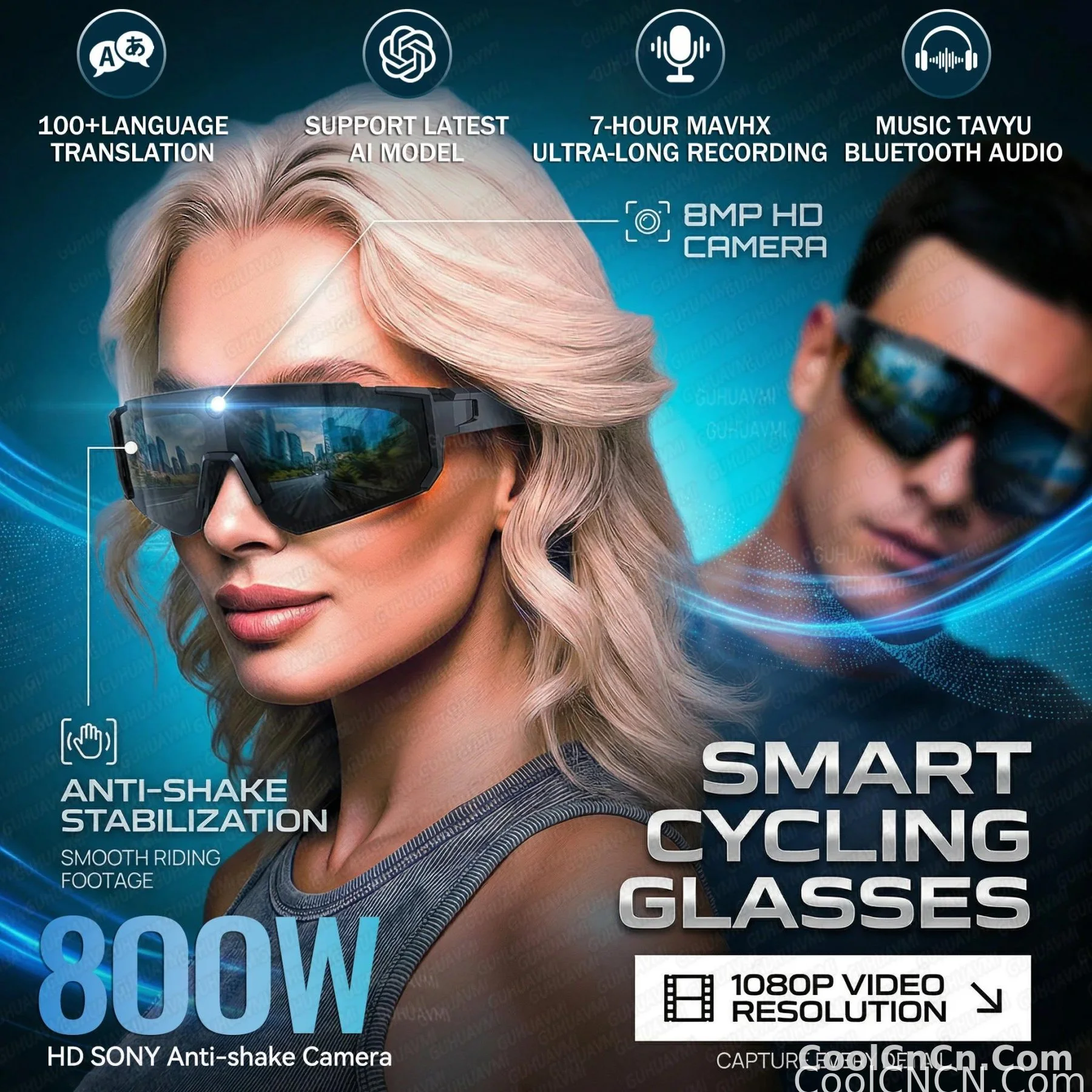 New AI Sports Smart Glasses 8MP Camera 2026 Outdoor Cycling Headphones Touch Control Windproof Bluetooth Translation Sunglasses