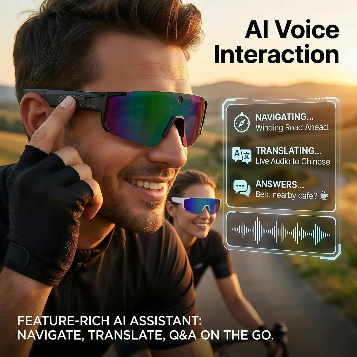 New AI Sports Smart Glasses 8MP Camera 2026 Outdoor Cycling Headphones Touch Control Windproof Bluetooth Translation Sunglasses - gallery