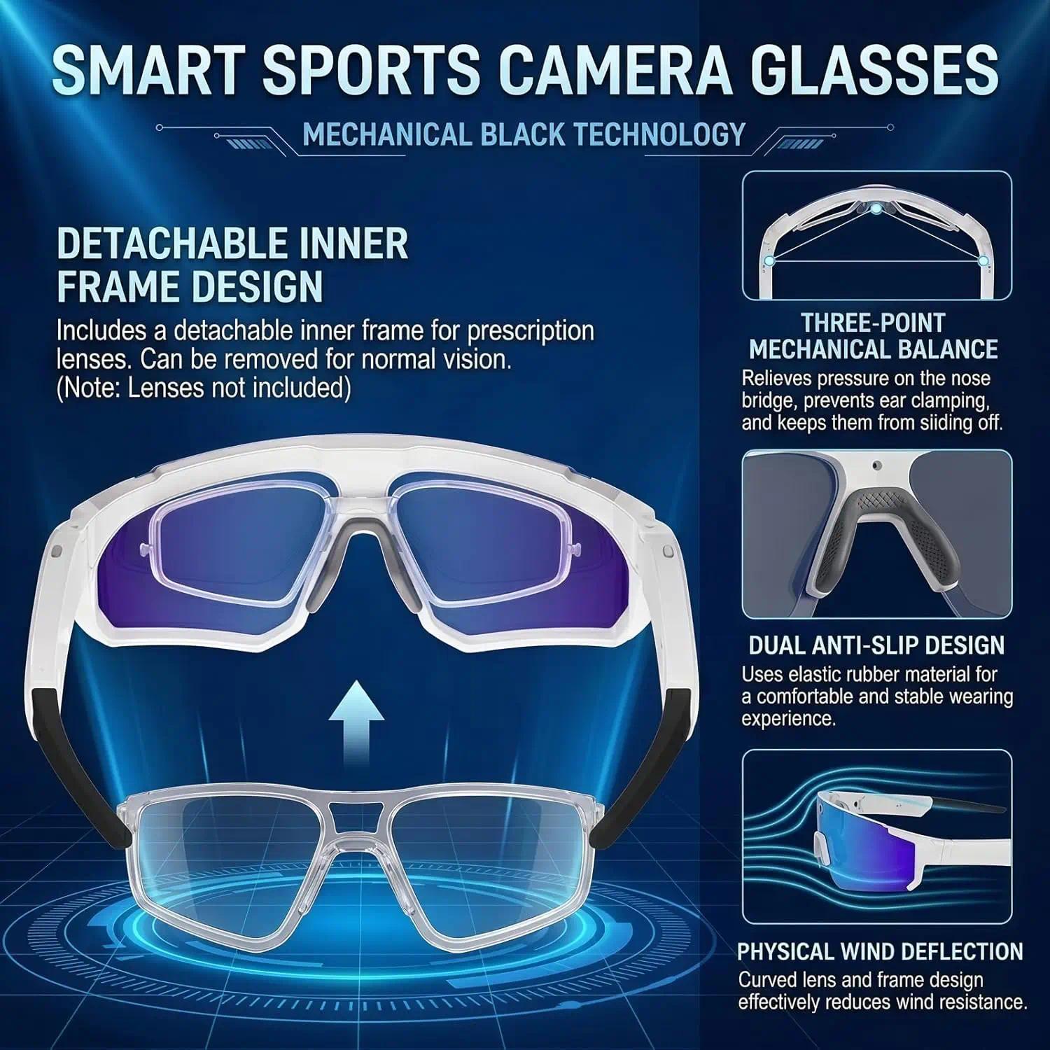 New AI Sports Smart Glasses 8MP Camera 2026 Outdoor Cycling Headphones Touch Control Windproof Bluetooth Translation Sunglasses - gallery