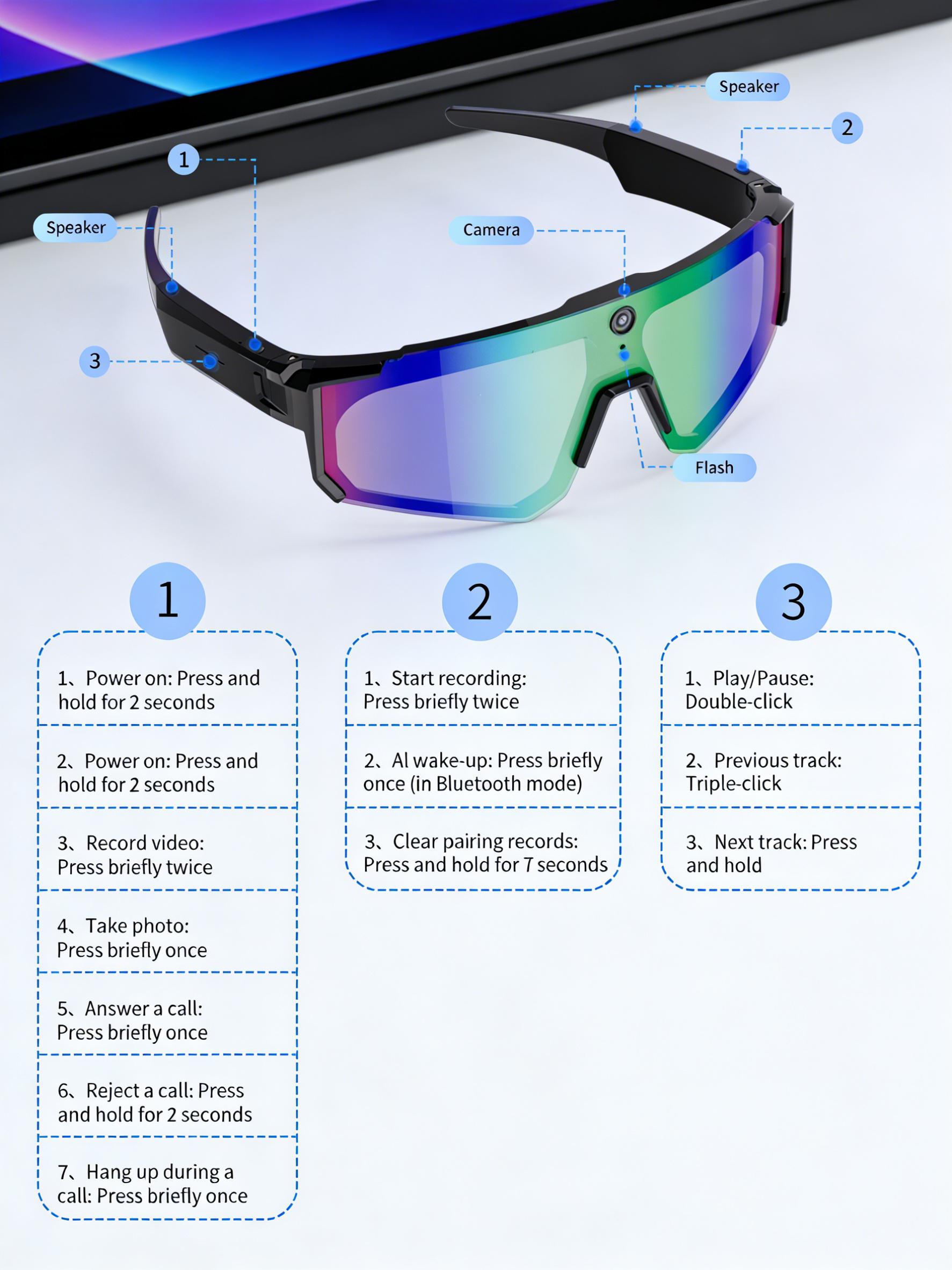 New AI Sports Smart Glasses 8MP Camera 2026 Outdoor Cycling Headphones Touch Control Windproof Bluetooth Translation Sunglasses - gallery