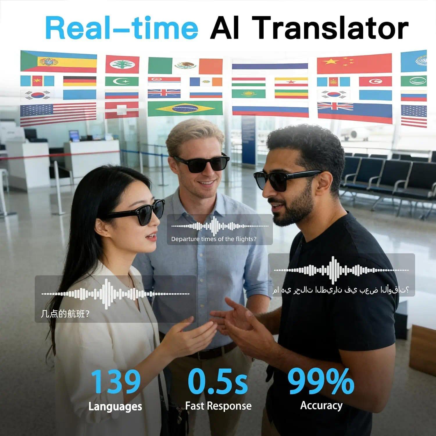 New Business Sports Smart Glasses Men 8MP Anti-shake Camera 100+Language Translation ChatGPT AI Assistant Video POV AI Sunglass - gallery