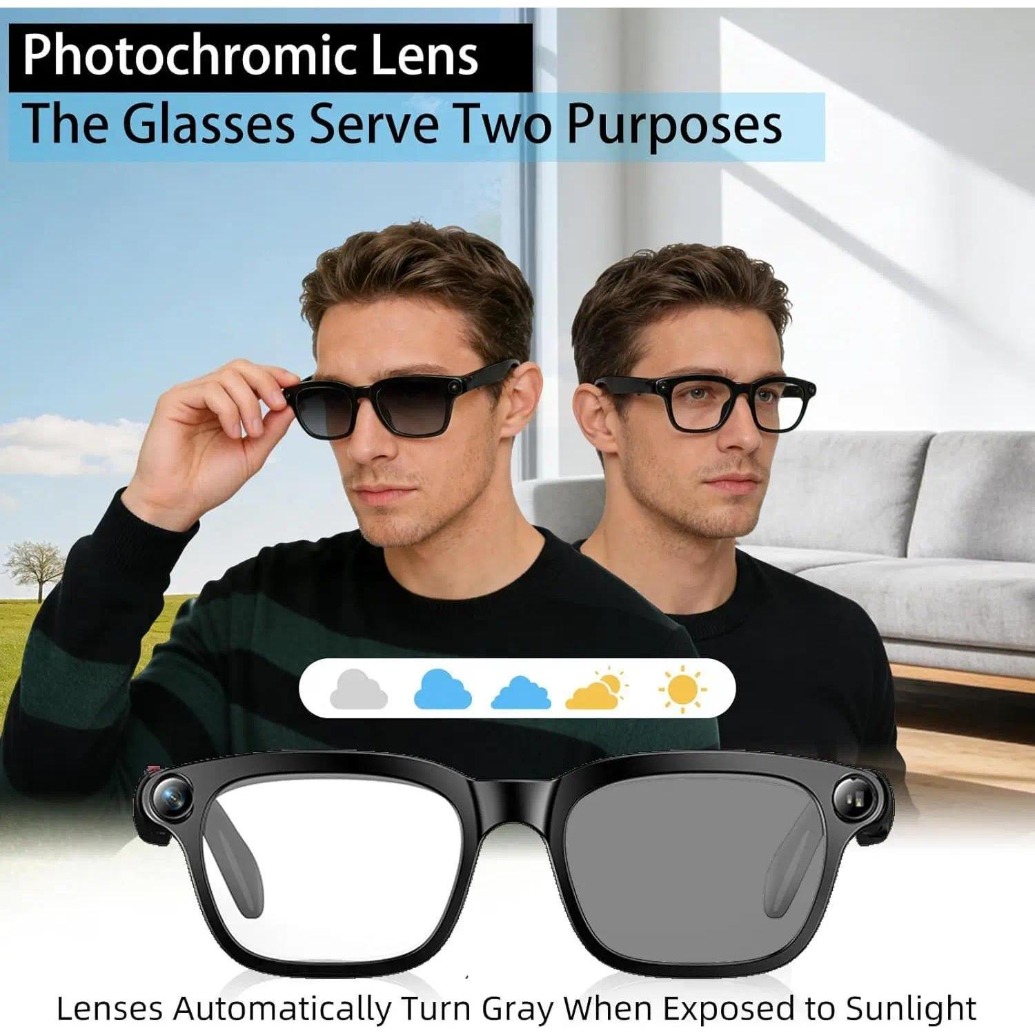 New Business Sports Smart Glasses Men 8MP Anti-shake Camera 100+Language Translation ChatGPT AI Assistant Video POV AI Sunglass - gallery