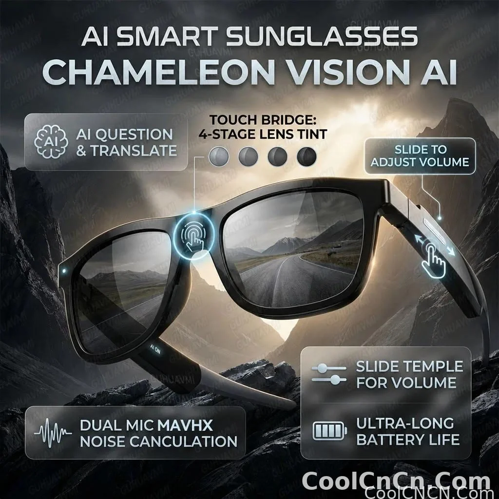 New 2026 Pro Smart Sunglasses Bluetooth AI Voice Assistant Translation HD Audio ENC Dual Mic Touch Color Change IP65 TR90 Frame