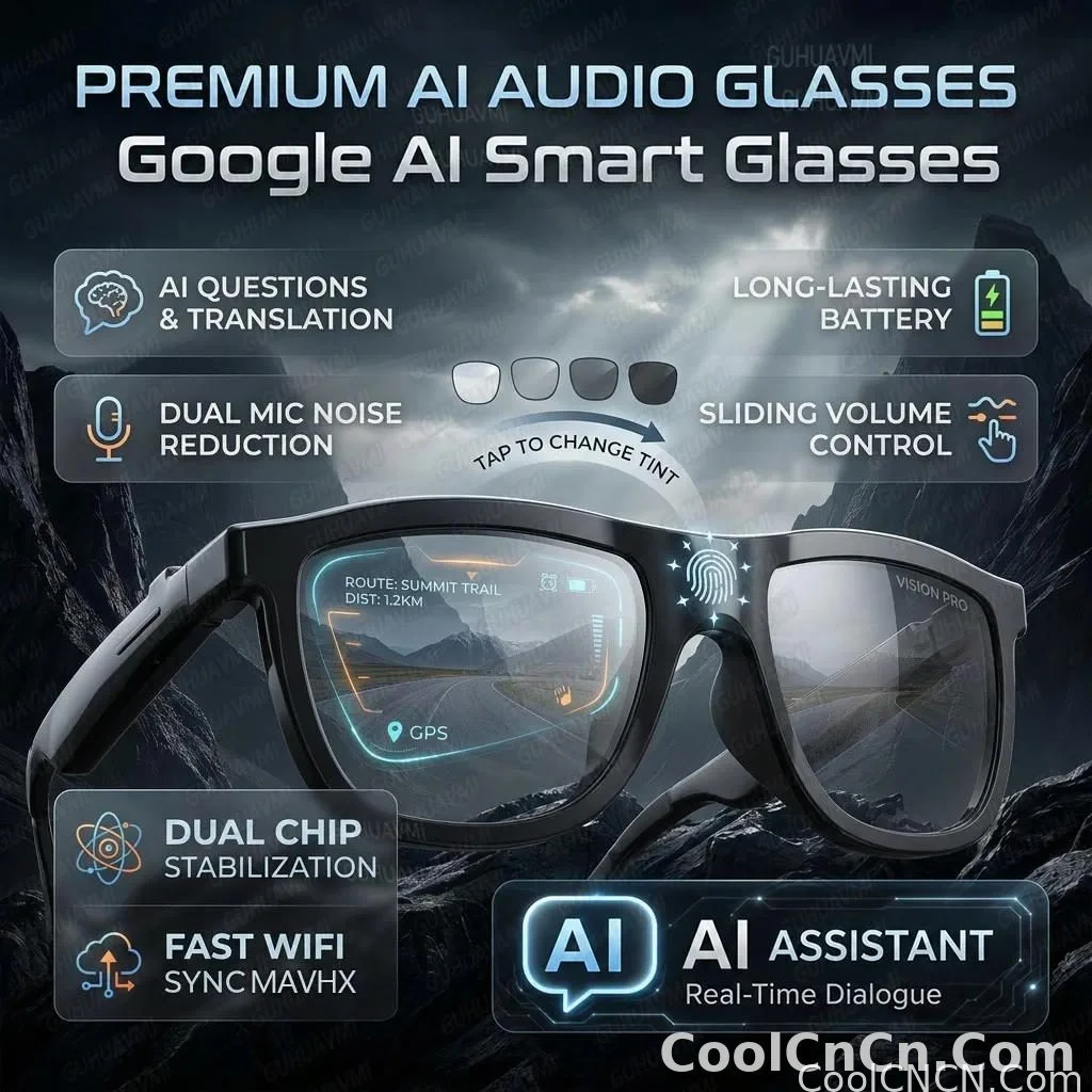 New Pro Smart Audio Sunglasses 2026 AI Translation Q&A Bluetooth HD Sound ENC Dual Mic Touch 4-Speed Color Change IP65 TR90 Men