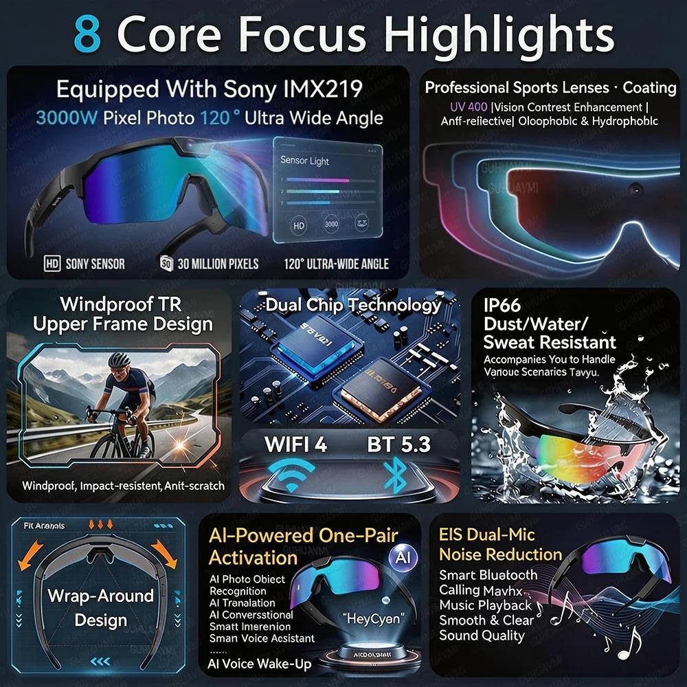2026 New AI Smart Sports shooting&recording Glasses 800W Camera HD Anti-shake Bicycle Riding Shooting Artifact Windproof Goggles - gallery