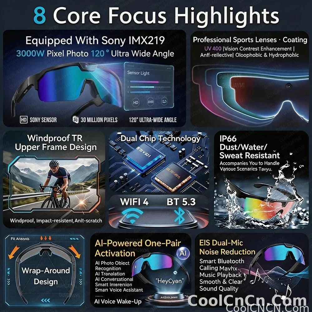 2026 New AI Smart Sports shooting&recording Glasses 800W Camera HD Anti-shake Bicycle Riding Shooting Artifact Windproof Goggles - detail