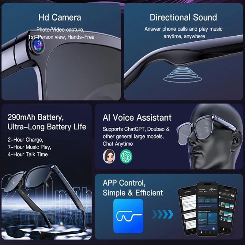 AI Smart Glasses Camera Sunglasses Wireless Bluetooth Touch Call Meeting For Men Real Time Translation Glasses With Camera Music - gallery