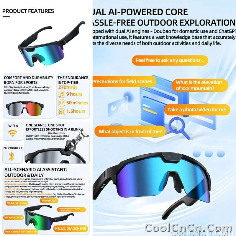 2026 Smart Cycling Glasses Sun Protection Listening to Music Taking Photo and Video AI Translation Voice Assistant Smart Glasses - detail