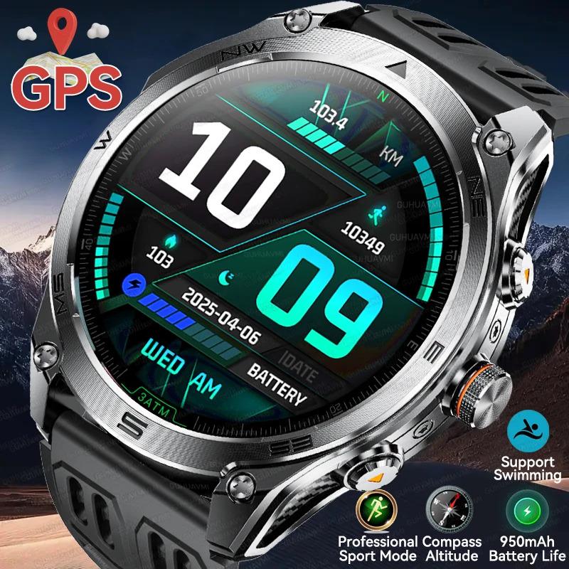 CoolWiz 025 Professional Sports Smart Watch, Military-Grade, Dual-Band GPS Positioning for Men, 10 ATM Water Resistance, 1000 mAh Battery, Compass Bracelet, Compatible with iOS—Ideal for Outdoor Sports and Everyday Use