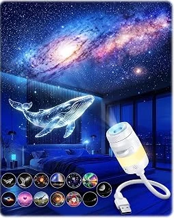 Exclusive Edition 2-in-1 Galaxy Starry Sky Night Light Projector Plug and Play Hd 5D — Star Ocean Holographic Night Light Projector 360°Adjustable Mini Projector for Ceiling Bedroom Car Decor Gift (13 Films) — Perfect Gift Idea