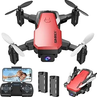 Ultra SIMREX Mini Drone with 720P Camera for Kids & Beginners - Foldable RC Quadcopter, Optical Flow Positioning, Altitude Hold, 3D Flip, 2 Batteries 20Min Flight, Safe & Easy Indoor Outdoor Flying Toy Gift, Red — Gift Set Edition