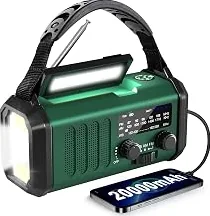 Exclusive Edition NOAA Weather Radio 20000mAh Emergency Hand Crank Solar Radio AM/FM — Solar Panel, LED Flashlight, SOS Alarm, Phone Charger, Portable Battery Operated, for Camping Power Outage Emergency Kit — Best Seller