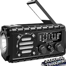 Pro Grade 20000mah Hand Crank Emergency Radio, SW/NOAA/AM/FM Weather Radio, Solar Powered Hand Crank Charger with Big Battery Powered, Portable, Cellphone Charge, SOS, Flashlight for Emergency/Home (Black) — Durable Design - view 1