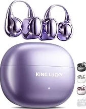 High Quality King Lucky Clip-On Earbuds Gen 3, Open-Ear Wireless Bluetooth 6.0 Headphones with Mic, Secure Fit for Small Ears & Glasses Wearers, 50H Playtime, ENC, IPX5 Waterproof Sport Ear Buds (Purple) — Gift Set Edition