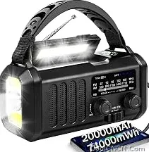 Hot Item QAUYYW NOAA Emergency Weather Radio 74000 mWh Solar Hand Crank (Black) — Durable Design - view 1