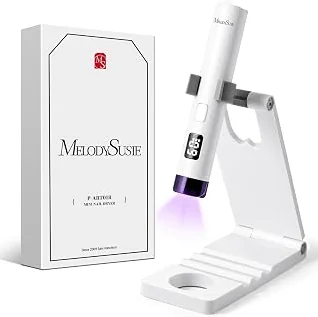 Exclusive Edition MelodySusie Handheld UV Light for Gel Nails P-ART01R with Stand, Hands-Free — Mini Portable Cordless Nail Lamp with LCD Display, Eye-Protective Cover, Flash Curing Glue, 450mAh Battery — Perfect Gift Idea
