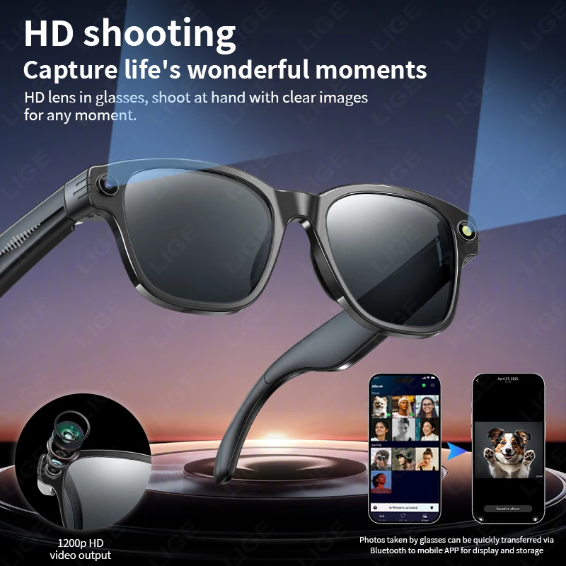 New AI Smart Glasses 800W Camera WIFI+Bluetooth Real-time Transmission Sunglasses Touch Control Video Record Glasses Android IOS