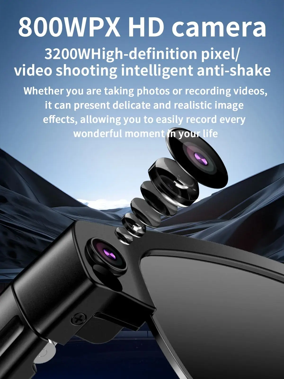 Camera Smart Glasses Photo Video Record BT Call Music Playback Smart Glasses Al Object Recognition Voice Assistant Sunglasses