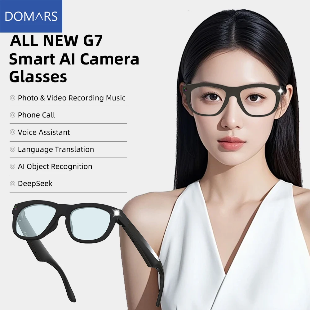 Domars AI Glasses Include High-definition Camera Multilingual Intelligent Translation Built-in Photo and Video Recording System
