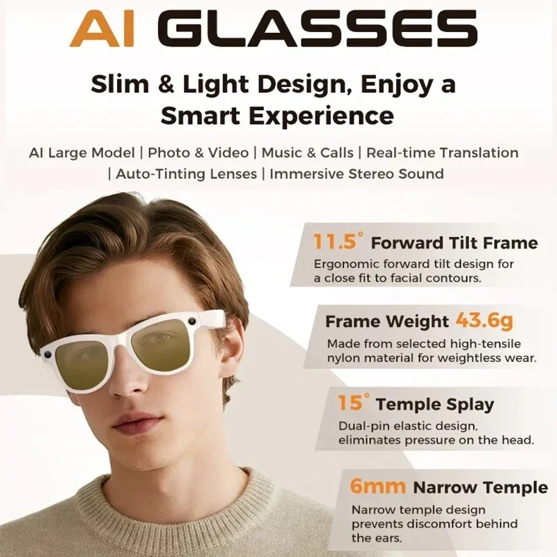 2025 New 6K HD AI Smart Glasses Chat GPT 800MP Camera Bluetooth Call 290mAh Battery 32GB Voice Assistant Control Smart Glasses
