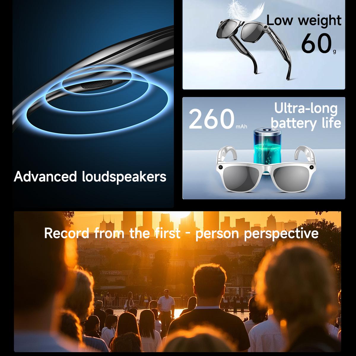 Smart Glasses Camera For Photo&Video Capture With Built-in Flash High-Capacity Battery Men Women Headphone Bluetooth Sunglasses Local Wearable Chargeable White - Image 4