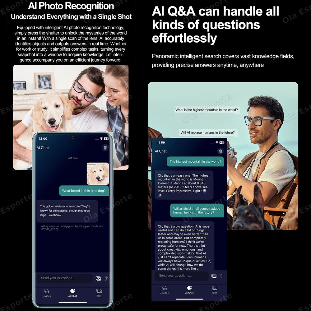 New Smart Glasses Recording Videos AI Photo Recognition Answer Translation Bluetooth Call glasses Outdoor Sports Sunglasses Men Wearable Local Magnetic Bk-Wh - Image 5