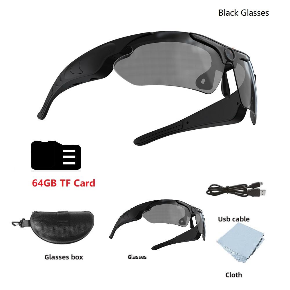 Wearable HD 1080P Camera Outdoor Cycling Glasses Polarized Lens Smart Camcorder Security Protection Video Record Smart Camera Button Cable Card Charging Memory Man Usb Black