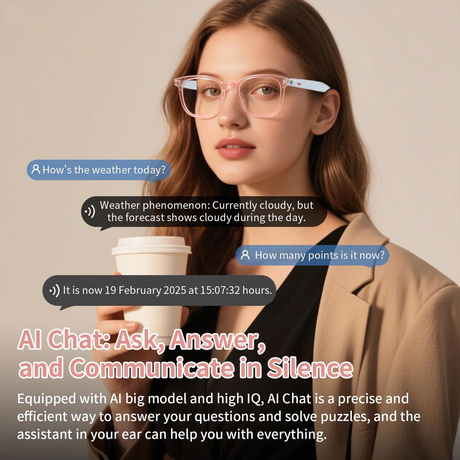 Smart AI translation audio glasses, real-time app translation in over 160 languages, light-sensitive color-changing lenses Wearable White - Image 3