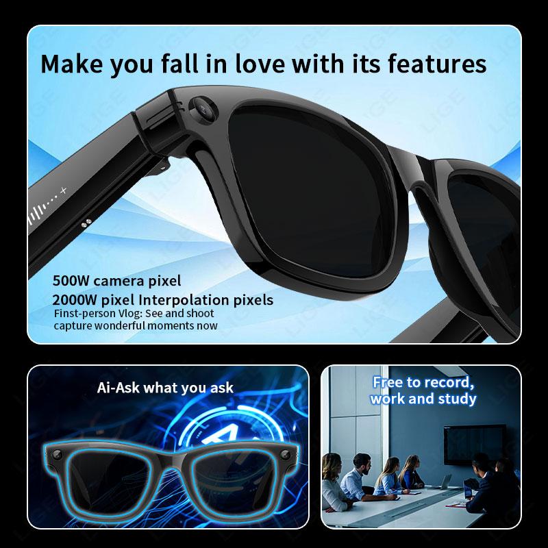 AI Smart Glasses 5MP Camera Video Recording AI Photo Recognition Answer Sunglasses Bluetooth Call Music Anti-blue Light Glasses Magnetic Wearable Water Proof - Image 3
