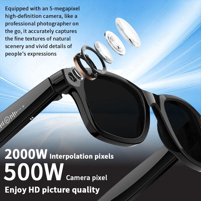 AI Smart Glasses 5MP Camera Video Recording AI Photo Recognition Answer Sunglasses Bluetooth Call Music Anti-blue Light Glasses Magnetic Wearable Water Proof
