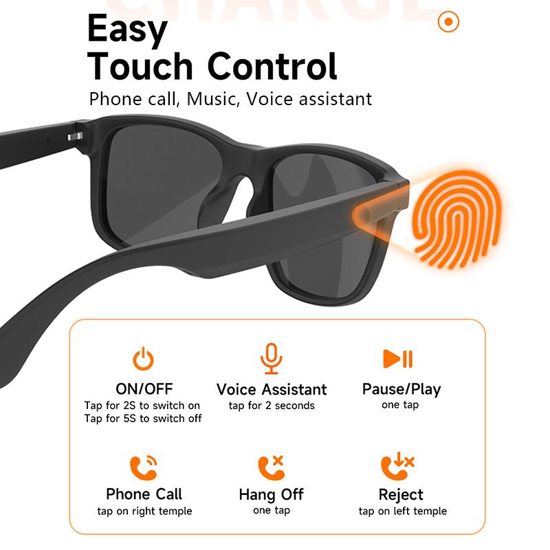 New smart glasses, support voice call, listen to music, touch operation, fashion wear, sunglasses lenses eye protection Wearable Black - Image 5