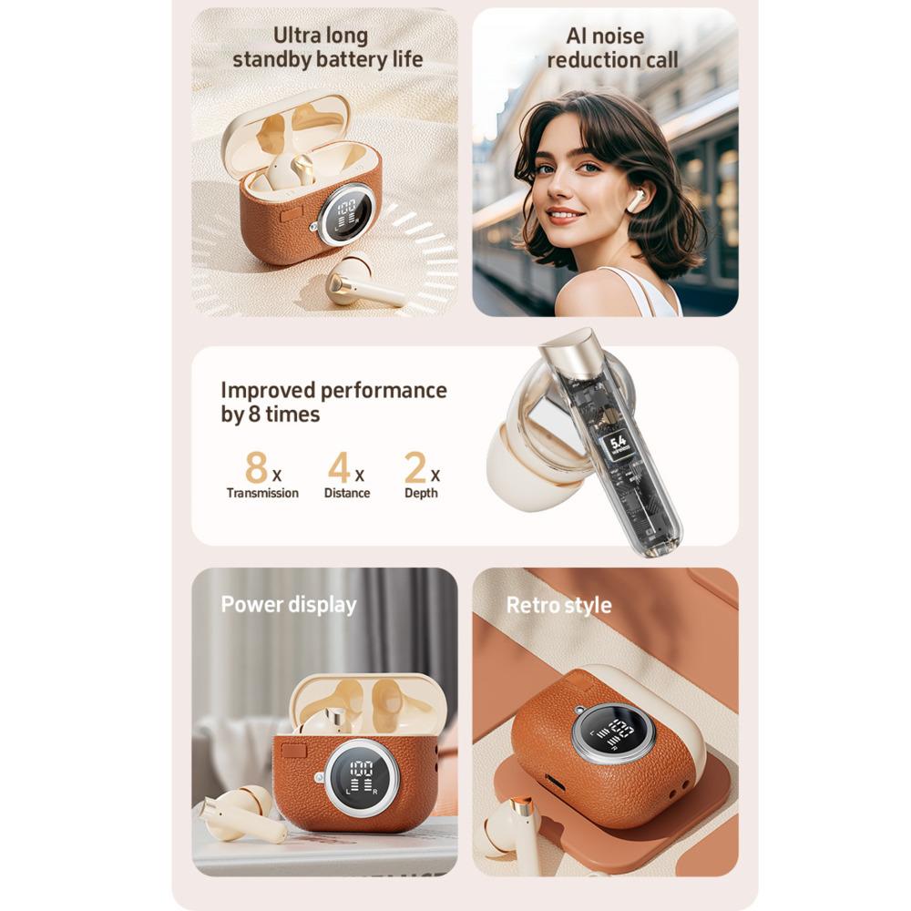 M88 Retro Style Leather Texture Bluetooth Earphones Sport Music Wireless Bluetooth ANC Noise Reduction Long Battery Life Headset Audio Electronic - Image 4