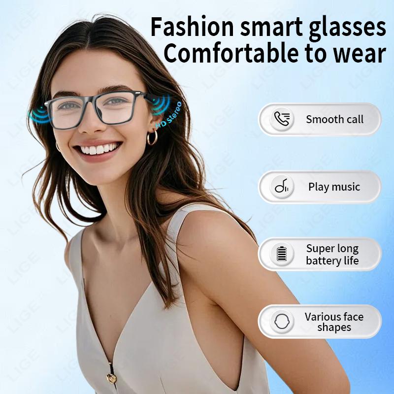 LIGE Smart Glasses Sunglasses Bluetooth Call Outdoor Sport Headphones Blue Light Waterproof Anti-UV Eyeglasses For Men Women New Wireless Adjustable - Image 3