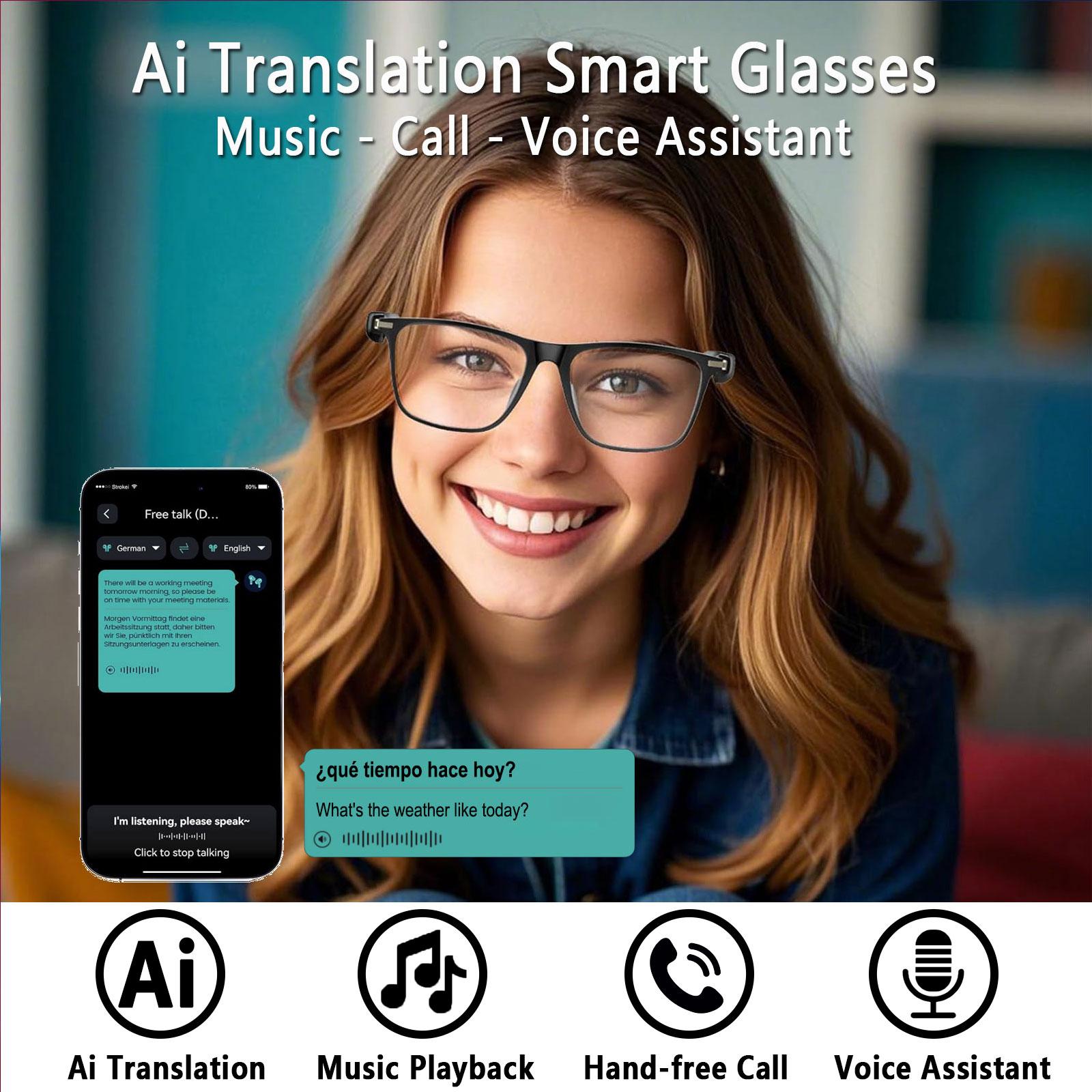 New AI smart translation glasses with photochromic lenses, supporting real-time app translation in 164 languages.