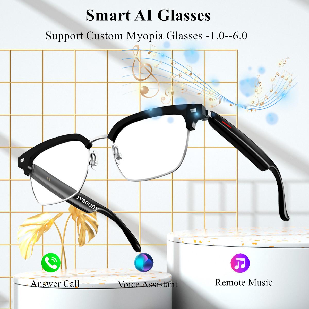 AI Smart Glasses Support Custom Myopia Lenese Bluetooth Call Remote Camera Play Song Voice Assistant Smart Prescriptions Glasses