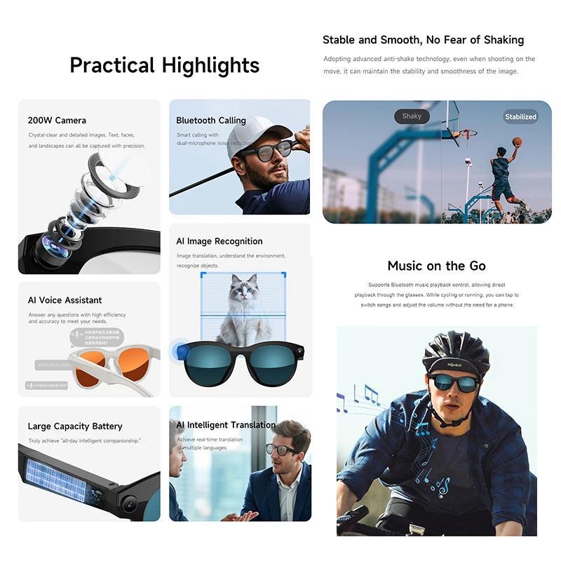 AI Smart Glasses with 8MP Camera Video Recording 100+ Languages Translation Sunglasses Bluetooth Call Music Play Men Women 2025