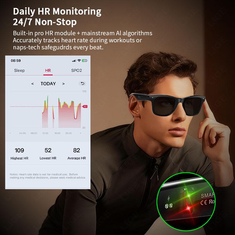 Smart glasses with AI camera and new video features, intelligent two-way translation, smart sunglasses, compatible with Google, equipped with a camera, suitable for men
