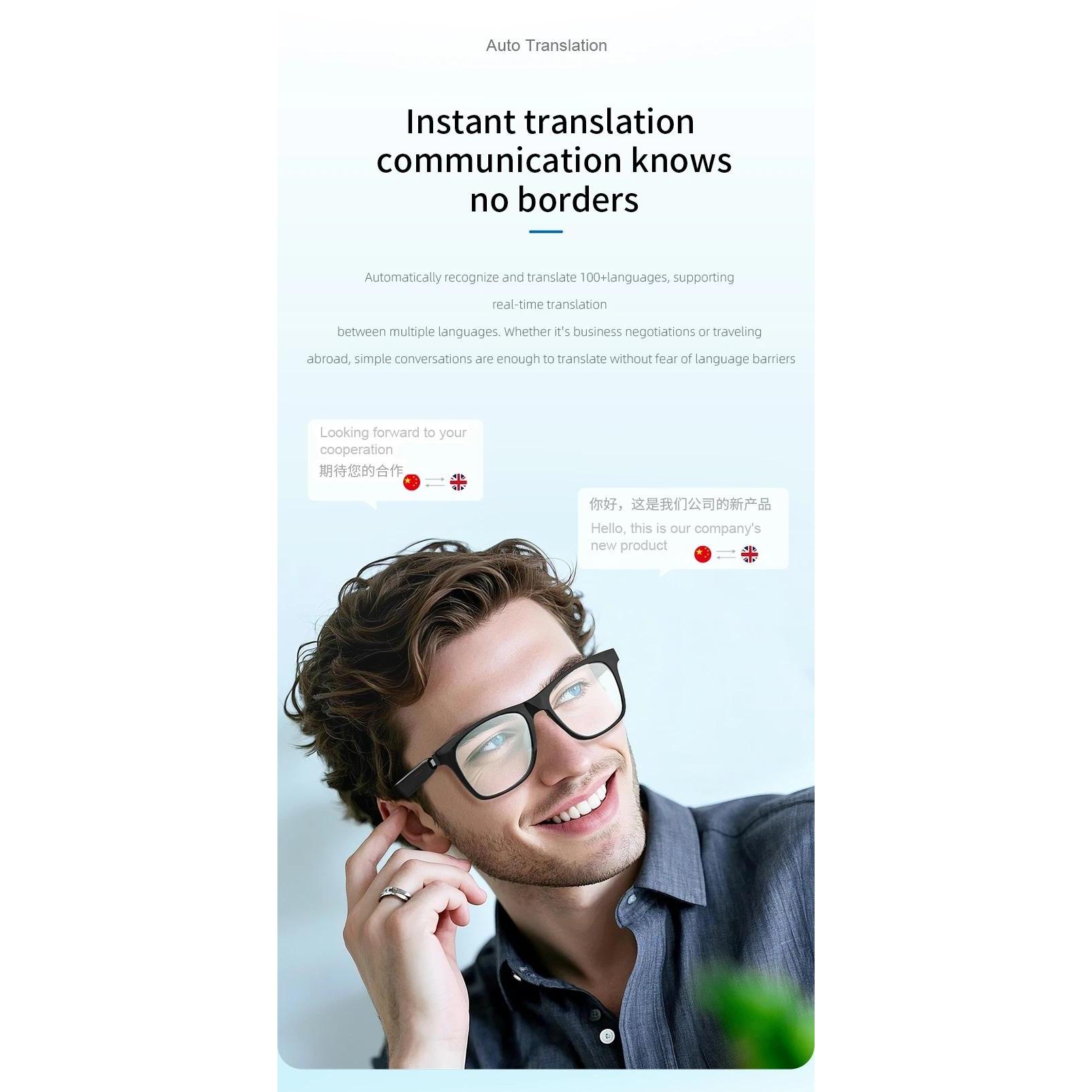 Smart Glasses Remote Shoot Bluetooth Music Driving Headphones Call Sunglasses AI Voice Assistant Binaural Touch For Men