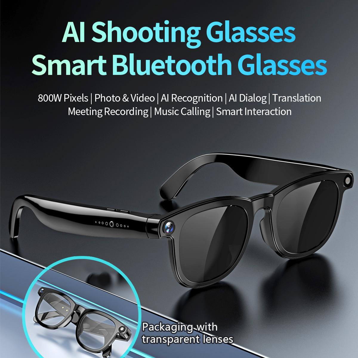 Smart AI Glasses, 2-in-1, 4K Resolution, 800W Pixel AI Recording Camera, HD Photo/Video, Voice, Calling Capability, Waterproof, AI Translation, Smart Sunglasses