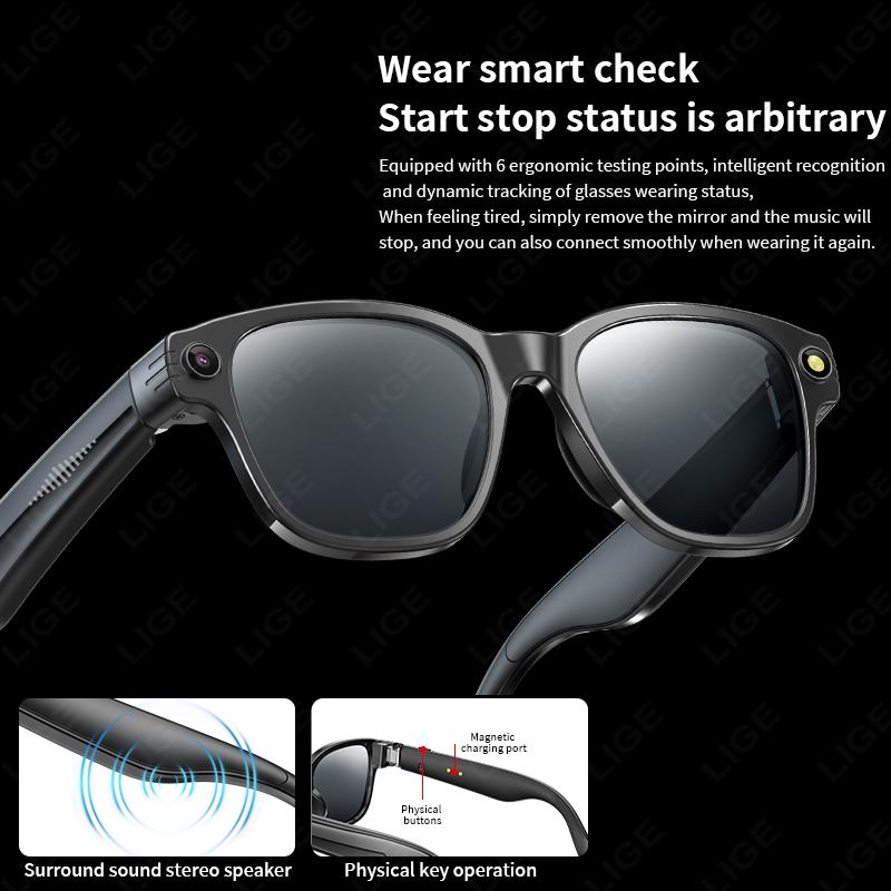 Smart Glasses, 8MP Resolution, Sunglasses, Video Recording, AI Photo Recognition, Response Translation, Blue Light Protection, 270mAh Battery, Bluetooth Glasses