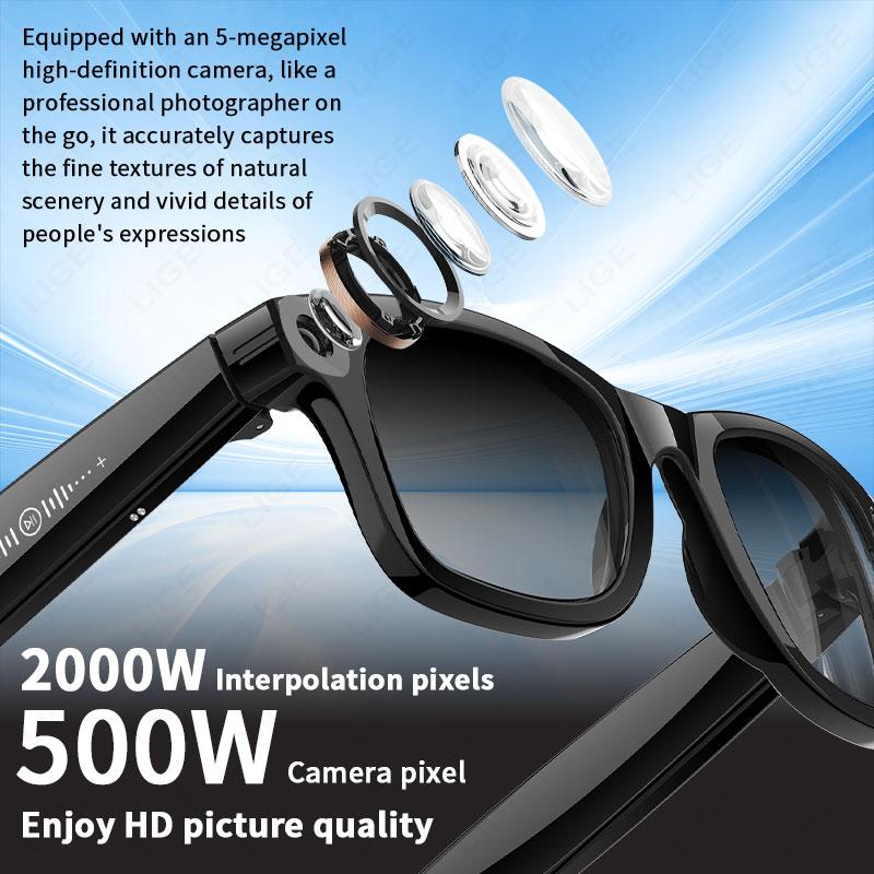 AI Smart Glasses 5 Million Pixels Recording Videos Photo Recognition Answer Translation 290mAh IP66 Waterproof Bluetooth Glasses