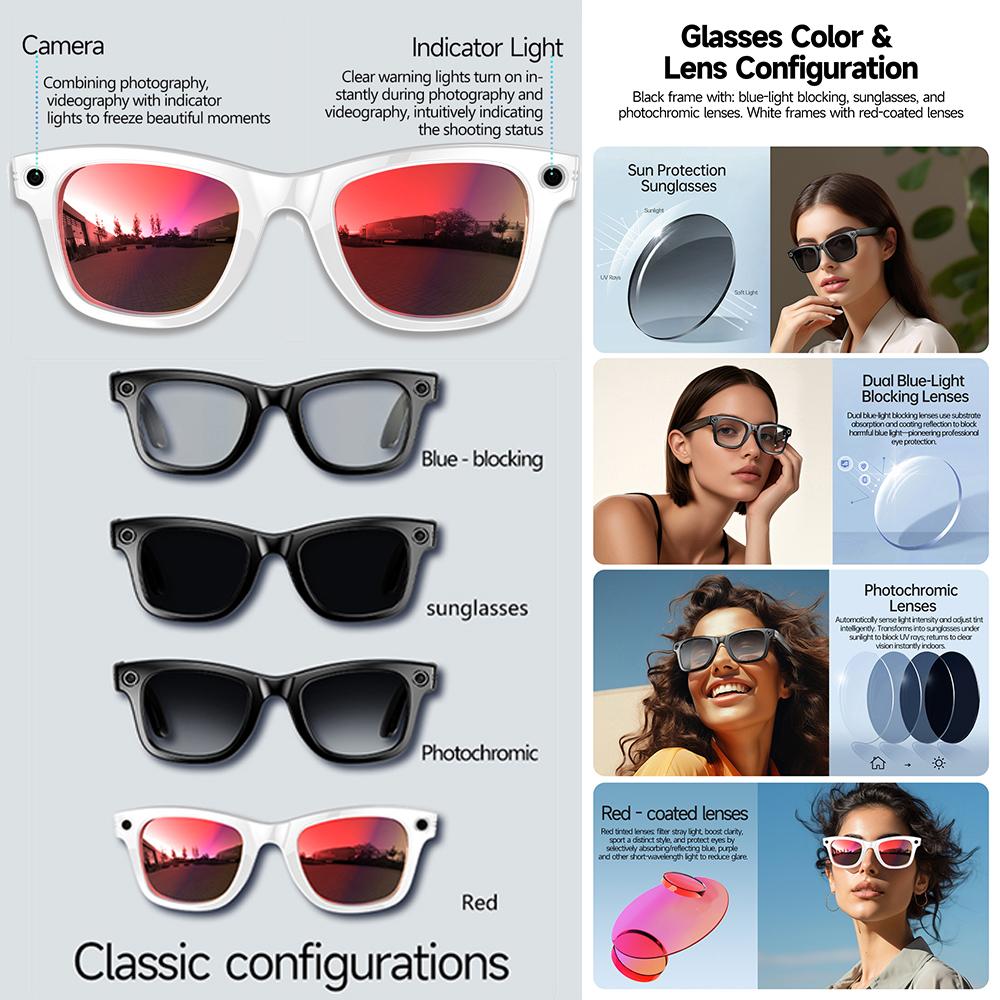 2026 New Smart AI Camera Glasses 800W Color-Changing Men Translation Glasses Waterproof Call Photo Video Recording Sunglasses