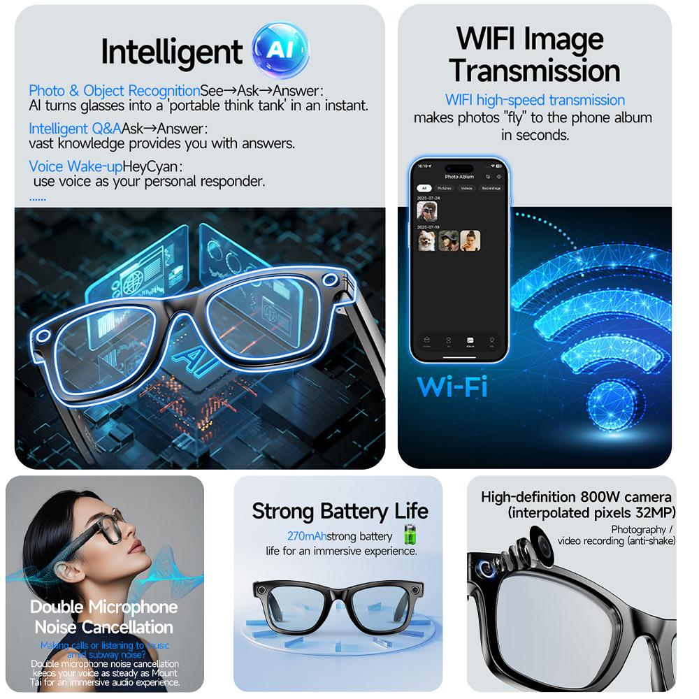 2026 New AI Camera Smart Glasses 800W Men Color-Changing Translation Glasses Waterproof Photo Video Recording Smart Sunglasses