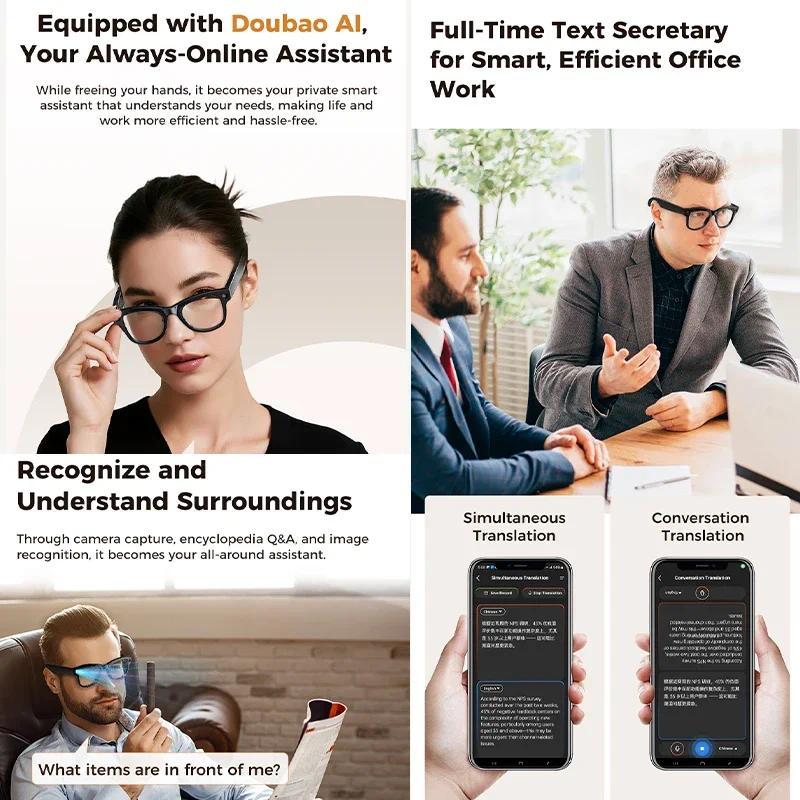 2026 4K HD AI Smart Glasses Chat GPT 800MP Camera Bluetooth Call 290mAh Battery 32GB Voice Assistant Control Smart Glasses 2025