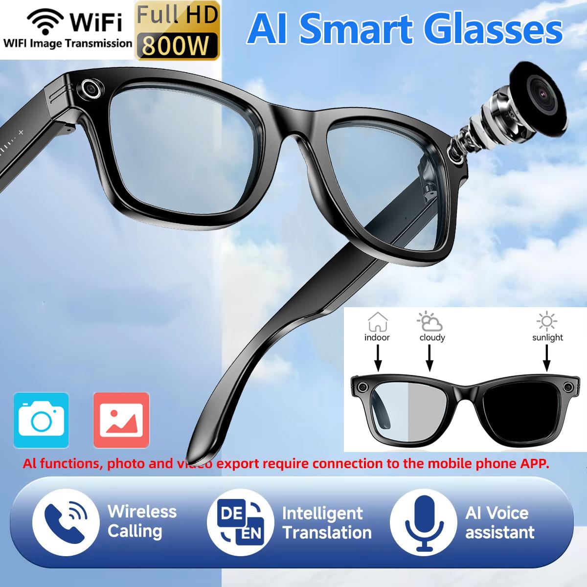 2025 New Upgraded Smart Glasses with Video Recording, AI Photo Recognition, Bluetooth Calling, Voice Translation, and Stylish Men